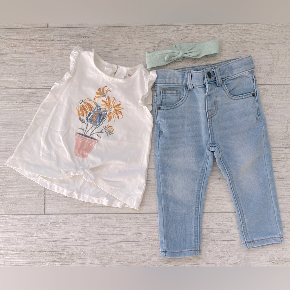 Cute 18m outfit, t-shirt, jeans and a hair bandanna